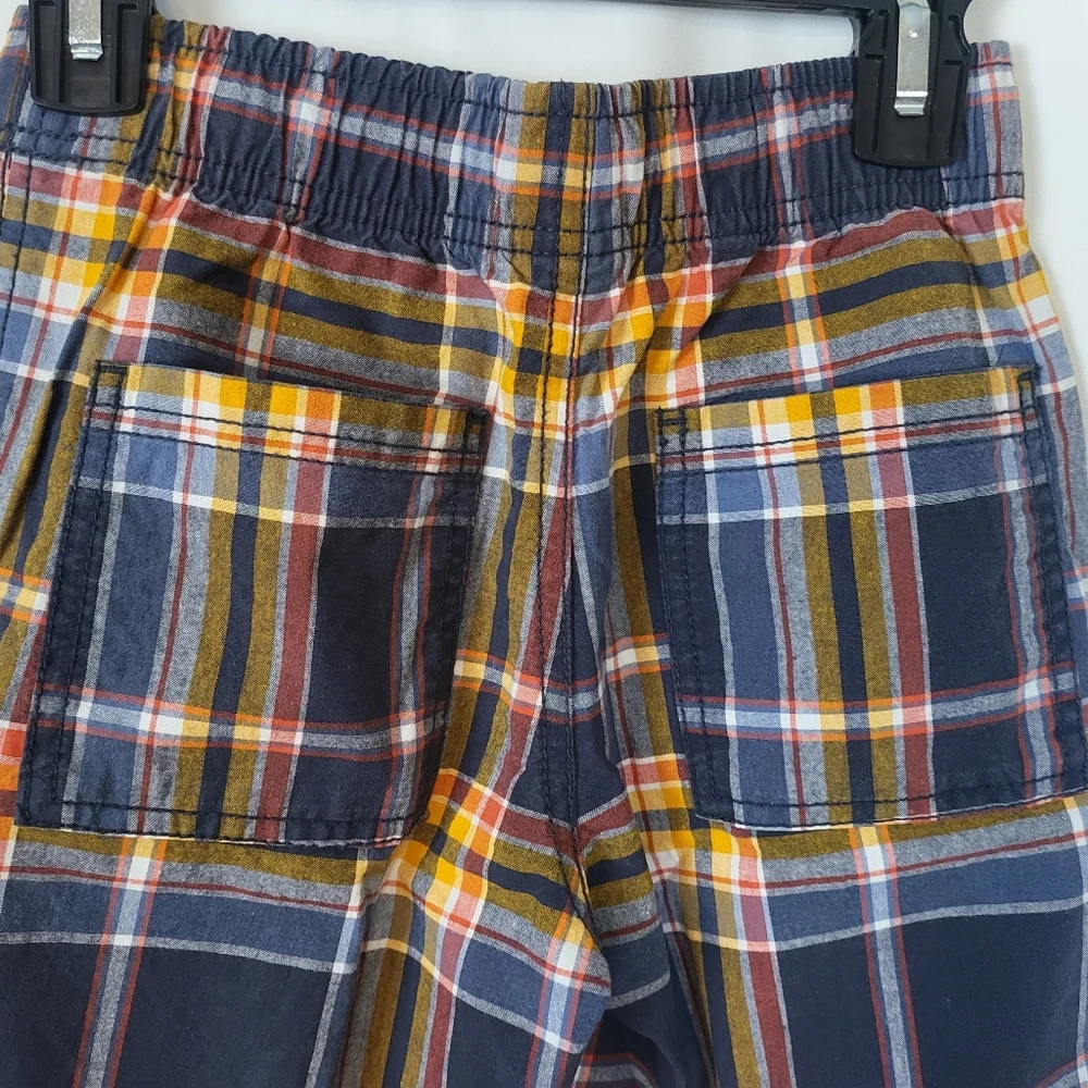 Gymboree Boys 2017 Orange Gray White Plaid Elastic Waist Pull On Shorts Size 7‎